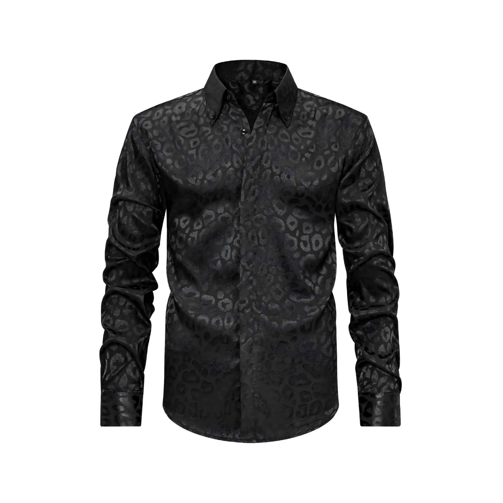 Men's Full Size Leopard Button Down Satin Shirt Plus Size